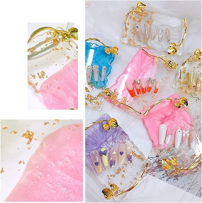 2023 Retro Nail Art Palette, Nail Painting Mixed Color Palette with Leaves Handle, Nail Holder Gel Color Makeup Display Board Pallet (Purple)-Velvo Beauty
