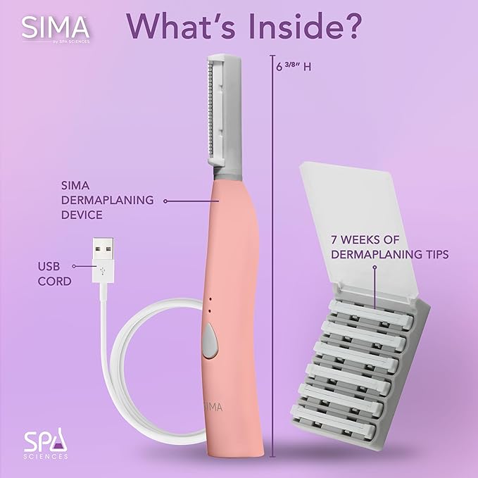 SPA SCIENCES - SIMA Patented Dermaplane Razor for Women Face – Painless 2-in-1 Facial Exfoliation & Peach Fuzz Hair Removal – Anti-Aging – 3 Speeds – Rechargeable – 7 Weeks Treatment-Velvo Beauty