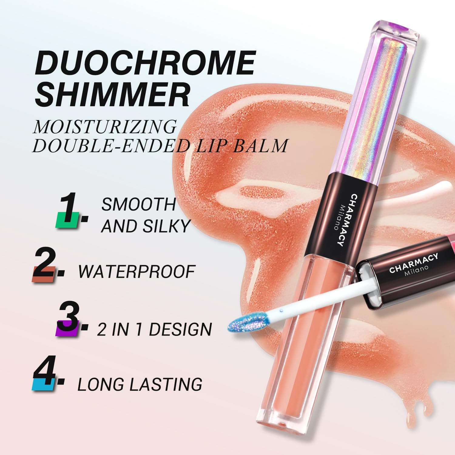 CHARMACY 2 In 1 Multichrome Moisturizing Lip Gloss, Double Head Liquid Lipstick, Mirror Waterproof Long Lasting No Fading Lip Balm, Hydrating Lip Plumper Waterlight Glossy Makeup #001-Velvo Beauty