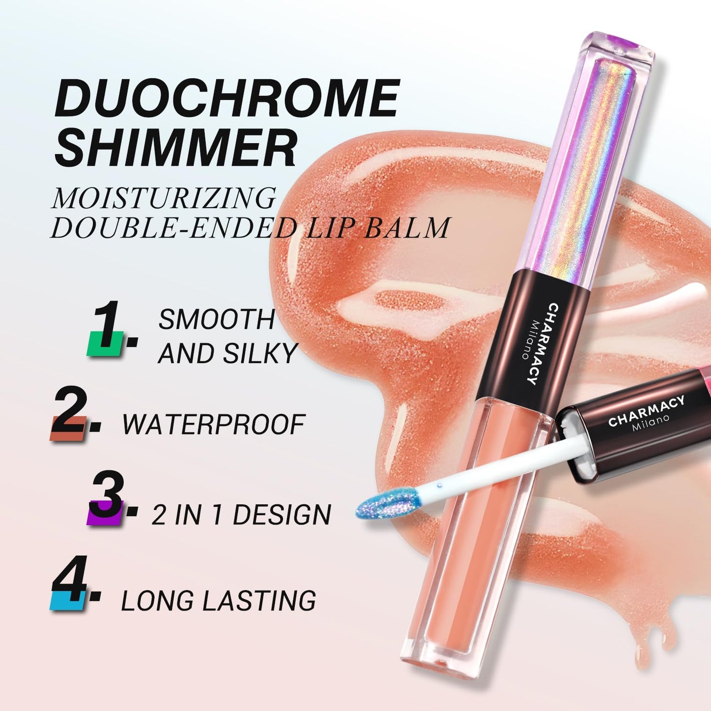 CHARMACY 2 In 1 Multichrome Moisturizing Lip Gloss, Double Head Liquid Lipstick, Mirror Waterproof Long Lasting No Fading Lip Balm, Hydrating Lip Plumper Waterlight Glossy Makeup #005-Velvo Beauty