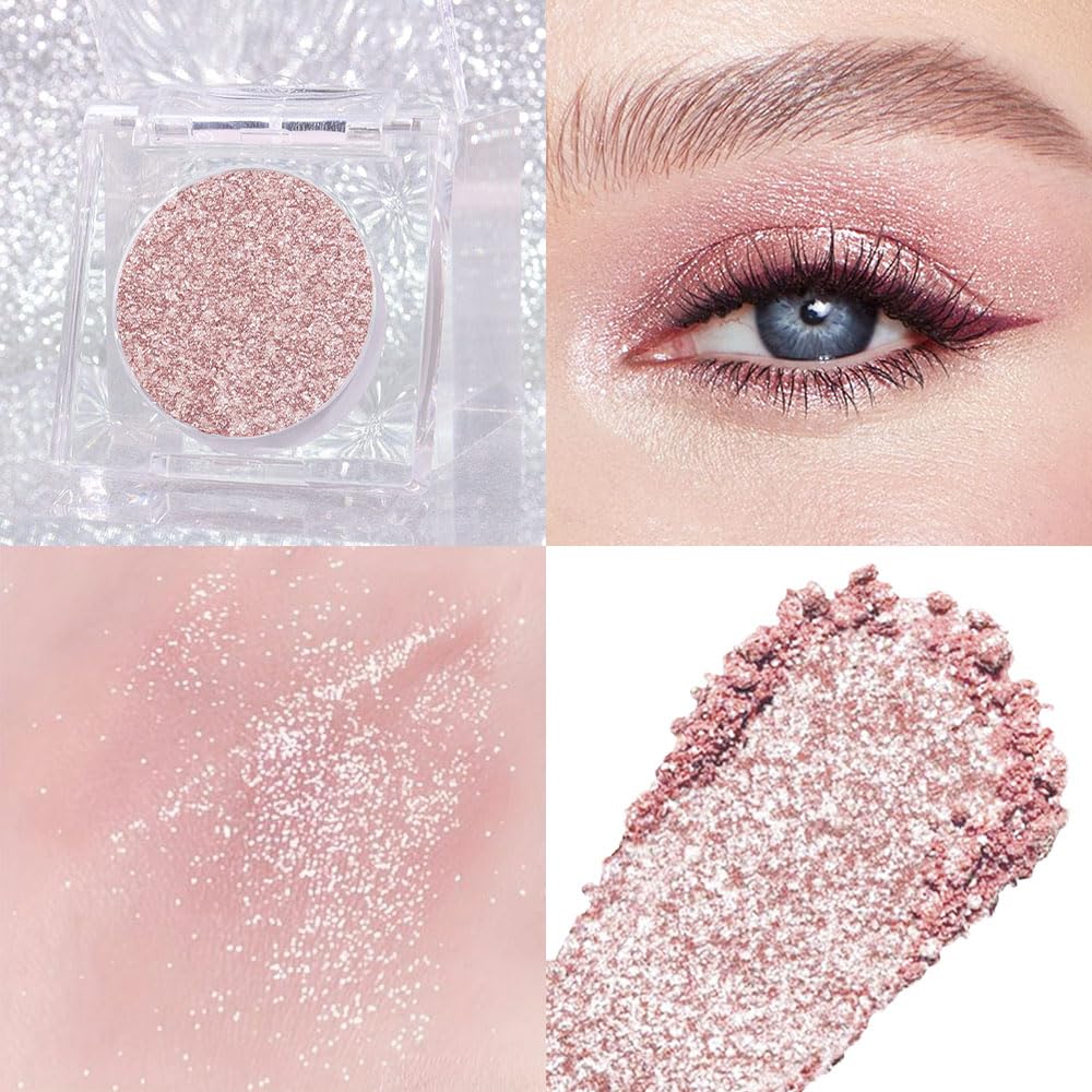 Pink Rose Gold Monochrome Shimmer Eyeshadow Palette Makeup,Long Lasting Naturing-Looking Lightweight Glitter Single Eyeshadow,Neutral Powde Eye Shadow for Older Women-Velvo Beauty