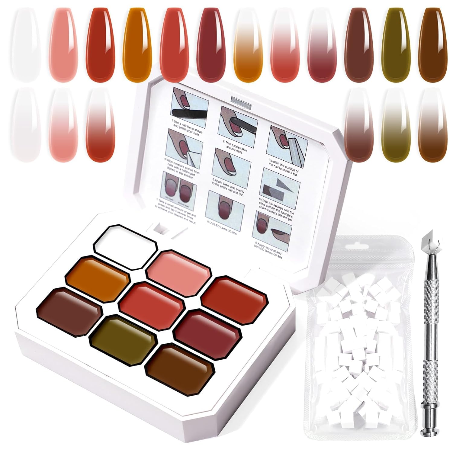 Gradient Painting Gel, 9 Colors Ombre Gel Nail Polish with 100Pcs Nail Sponges &Tweezers Sponging for Pigment Pat Aura Nails, French Manicure DIY Nail Art Ancient City-Velvo Beauty