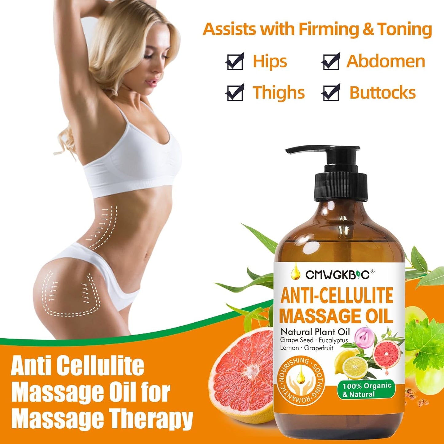Anti Cellulite Oil Massage Oil for Massage Therapy,Body Oil for Skin Tightening & Cellulite Remover in Thighs and Butt,Cellulite Treatment Massage Oil,Assists with Firming,Toning & Moisturizes Skin-Velvo Beauty