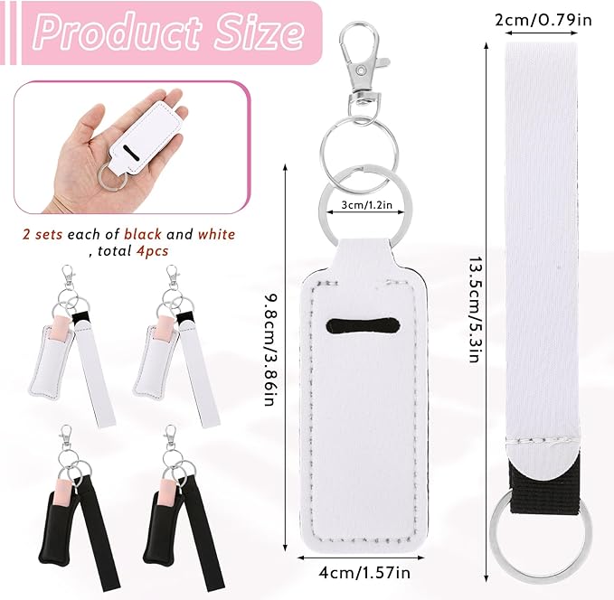 4 Pcs Keychain Chapstick Holder, Lipgloss Holder Keychain, Chapstick Holder Key Chain with Wristlet Lanyards, Lipstick Keychain Holder Lip Balm Sleeve for Women Girls-Velvo Beauty