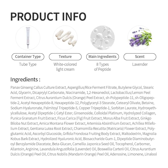 Fermentation Peptine Eye Care Cream (Tube 20ml), Improve Dark Circles, Anti-Aging, Contains 8Types of Peptide, Wrinkles, Daily Wrinkle Eye Cream-Velvo Beauty