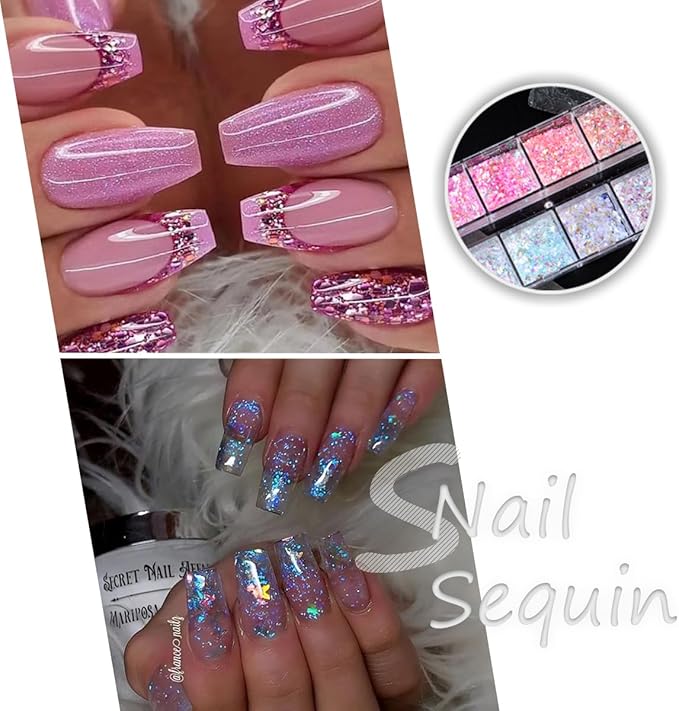 12 Colors Mermaid nail art glitter sequins Iridescent Ice Slag nail glitter flakes Ultra Thin Nail Art Designs 3D holographic nail sequins for Nail Art Supplies Manicure Decoration Accessories-Velvo Beauty