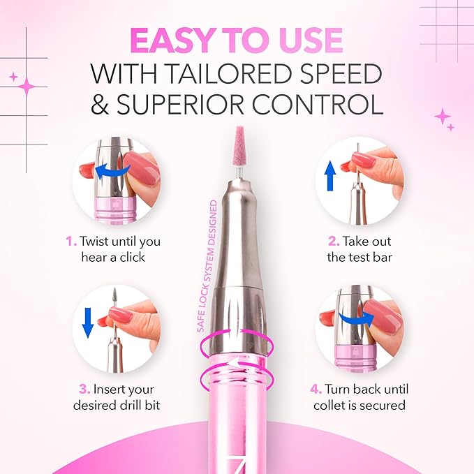 M Mase- Professional Nail Drill Machine - Coreless 2-in-1 Nail File - Electric, Cordless, 35000 RPM, HD Display - Electric Nail Drill for Professional & Home Use (Unicorn Pink)-Velvo Beauty