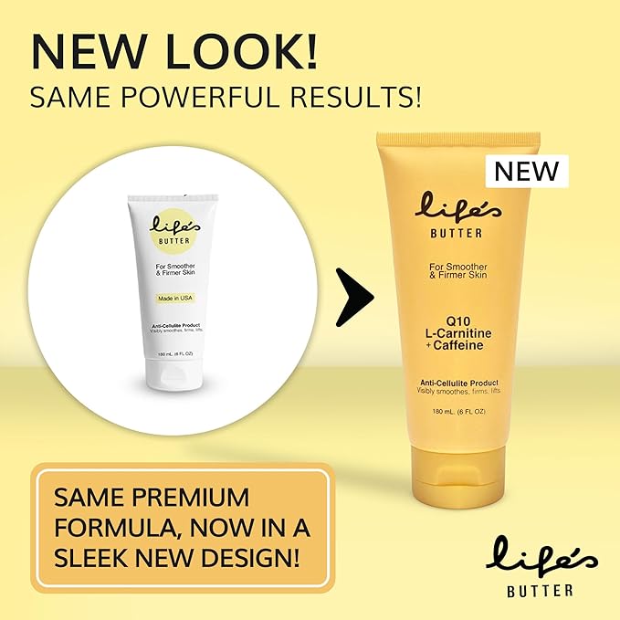 LIFE'S BUTTER Anti-Cellulite Cream - 100% Natural - Made in USA - Cruelty-Free - Hypoallergenic - Best Cellulite Reduction - Skin Firming + Tightening for Women L-Carnitine + CoQ10 + Caffeine – 6oz-Velvo Beauty