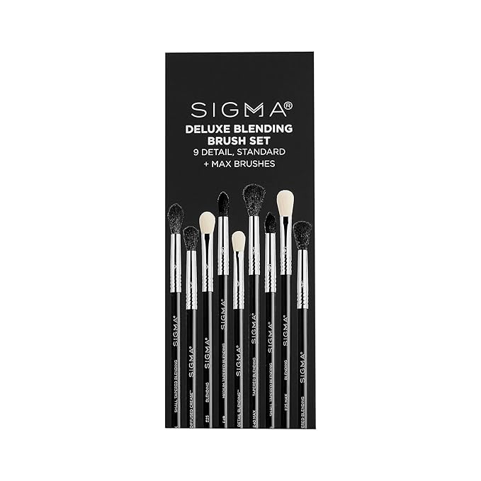 Sigma Beauty Deluxe Blending Brush Set – Professional Grade Eyeshadow Brush Set with 9 Full Size Blending Brushes Featuring Extra Soft Fibers for Precise, Controlled, & All-Over Eyeshadow Blending-Velvo Beauty