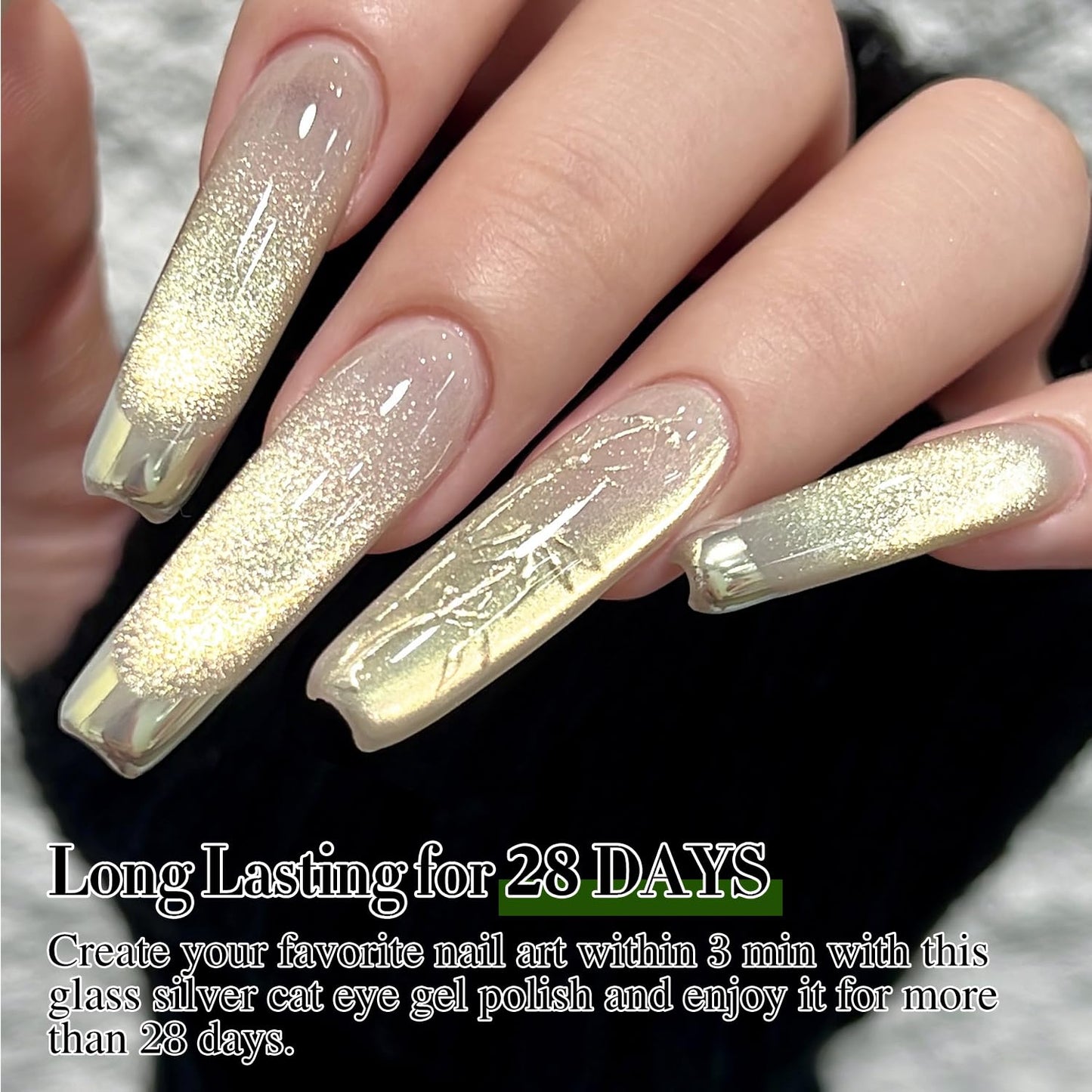 Double Rhythm Cat Eye Gel Polish with Magnet 15ML Ice Glass Holographic Glitter Shimmer Translucent Sheer Color Salon Soak Off Magnetic at Home (Gold-MC1140)-Velvo Beauty