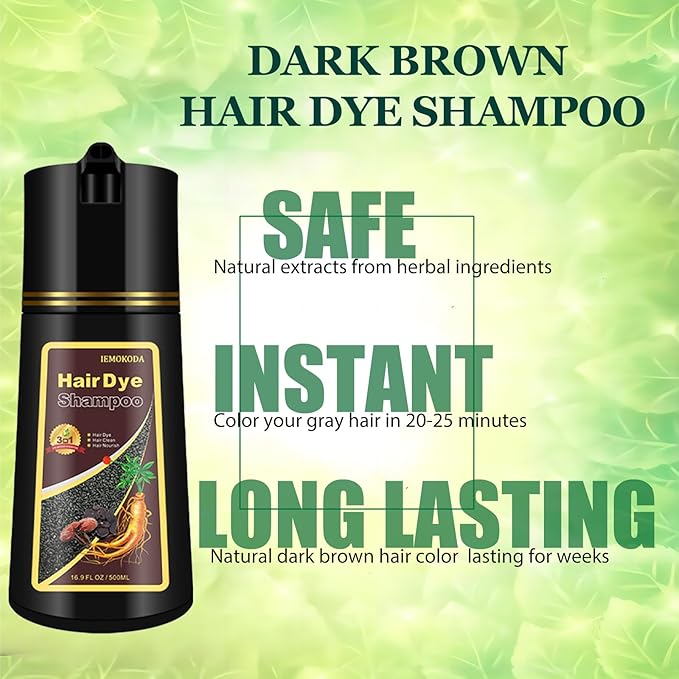 Instant Brown Hair Dye Color Shampoo 3 in 1 for Gray Hair Coverage - Herbal, Easy to Use, Long Lasting for Women & Men, 500Ml (Dark Brown)-Velvo Beauty