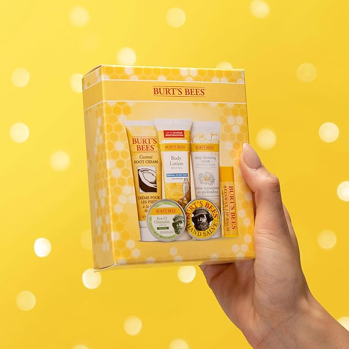Burt's Bees Back to School Gifts Ideas, 6 College Dorm Products, Timeless Minis Set – Beeswax Lip Balm, Coconut Foot Cream, Milk & Honey Body Lotion, Deep Cleansing Cream, Res-Q Ointment & Hand Salve-Velvo Beauty