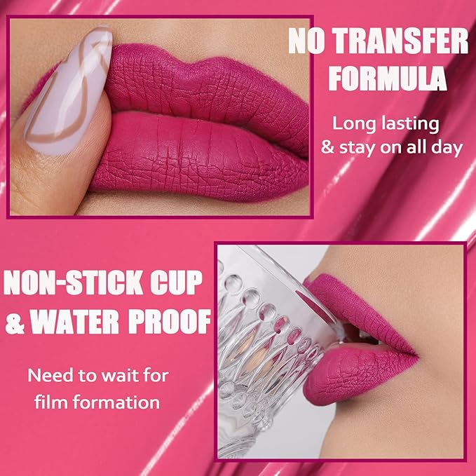 Oulac Matte Liquid Pink Lipstick for Women, Long Lasting Lipstick Waterproof Lip Stain, No Transfer, Creamy High Pigmented Formula with Rose Oil, Vegan & Cruelty-Free, Pink M09-Velvo Beauty