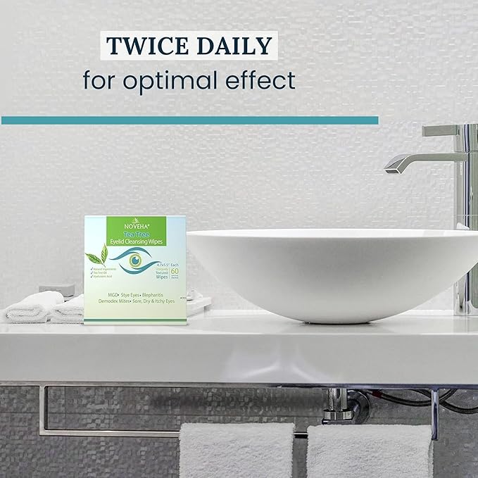 NOVEHA 120Pcs Tea Tree Oil Eyelid & Lash Wipes With Hyaluronic Acid, Green Tea & Chamomile For Blepharitis & Itchy Eyes, Individually Wrapped Eyelash Wipes, Natural Makeup Remover & Cleanser (2 Pack)-Velvo Beauty