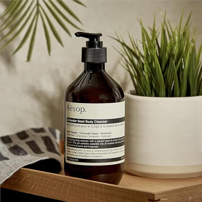 Aesop Coriander Seed Body Cleanser | Refreshing & Invigorating | Spicy, Woody, Warm | 16.9 oz / 500mL + Eleos Nourishing Body Cleanser Sample-Velvo Beauty