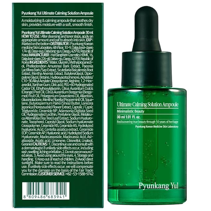 Pyunkang Yul PKY Ultimate Calming Solution Ampoule for Sensitive Skin with Patented Ingredients, Serum Intensely Calms & Soothes Redness with Cica & Tea Tree, Korean Skincare (1.01 Fl. Oz, 30ml)-Velvo Beauty