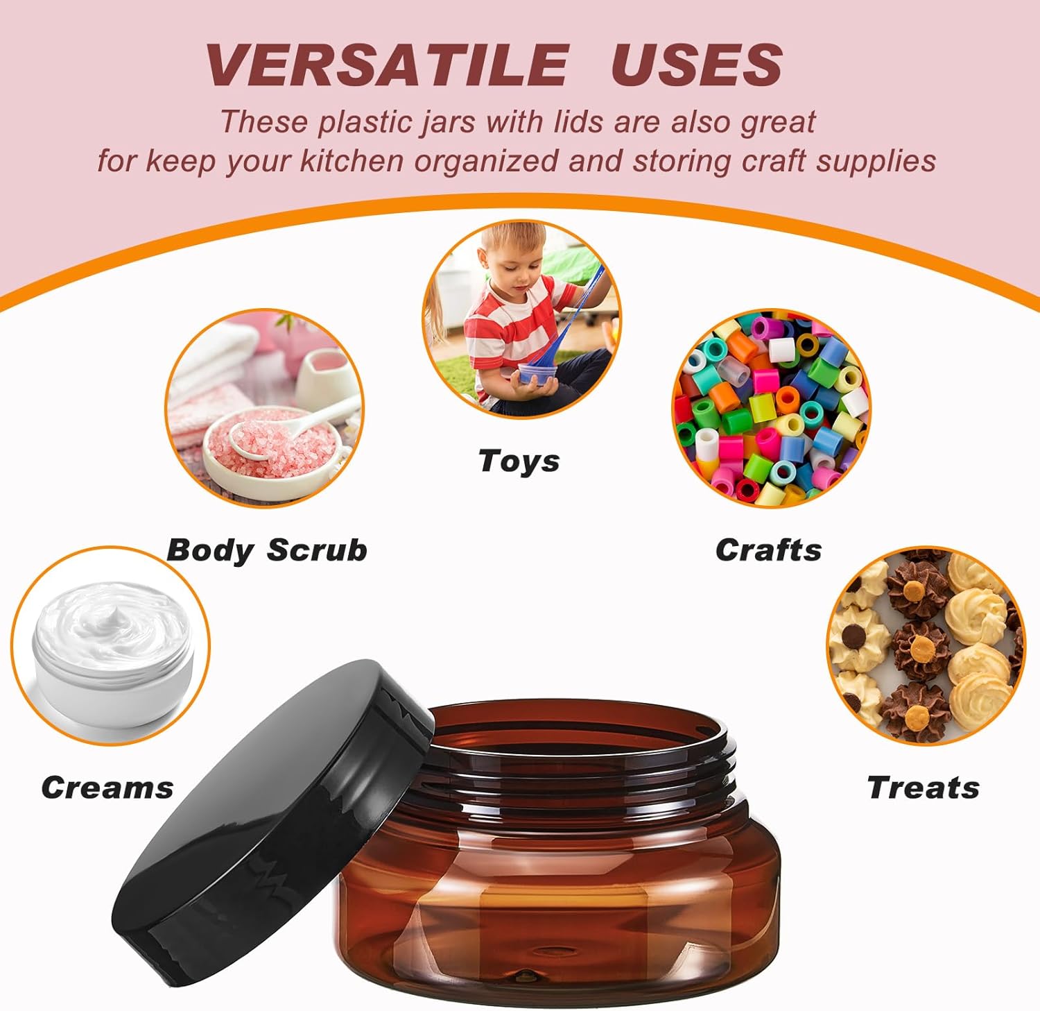 Tessco 24 Pack Plastic Jars with Lids Labels Empty Clear Plastic Jars Round Refillable Cosmetic Containers Body Butter Containers Bulk Sugar Scrub Bottle for Make Up(5 oz,Brown)-Velvo Beauty