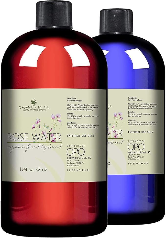 Rose Hydrosol Water - 32 oz - Pure Rose Hydrosol – Hydrating Face Toner Rose Water for Skin and Hair, Linen Spray for Sheets, Room Freshener, Body Spray by Organic Pure Oil - Packaging May Vary-Velvo Beauty