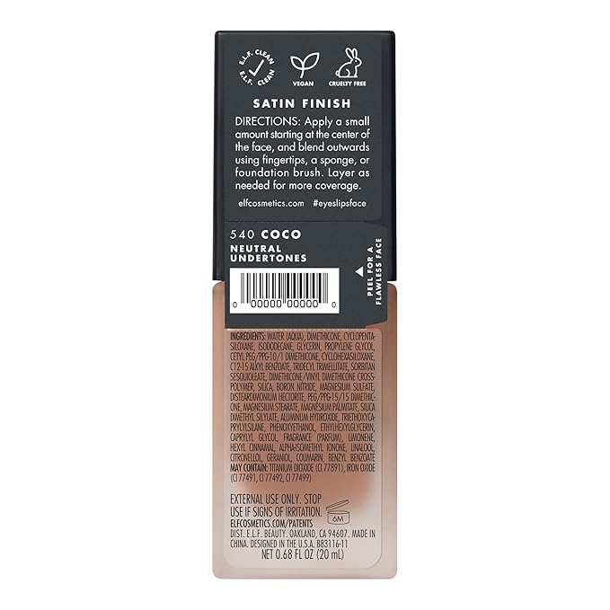 e.l.f. Flawless Finish Foundation, Lightweight & Medium Coverage, Semi-Matte Finish, Coco, 0.68 Fl Oz (20mL)-Velvo Beauty