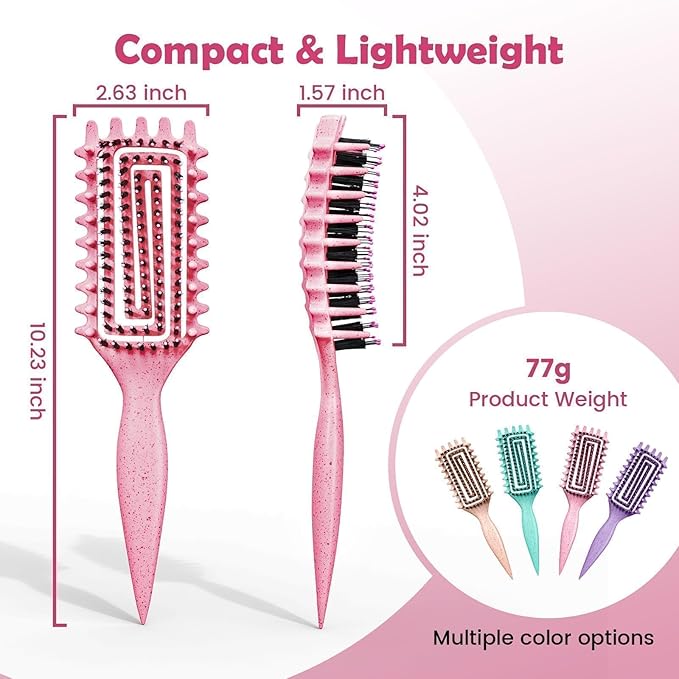 Curl Defining Brush, Curly Hair Brush Defining with Side Gear for Combing, Shaping, and Styling Curly Hair, Lightweight Candy Brush Suitable for All Wet or Dry Hair Types for Women and Men (Pink)-Velvo Beauty