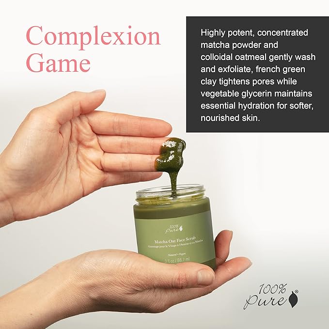 100% PURE Matcha Oat Face Scrub Facial for Glowy Radiant Skin Exfoliator & Pore Minimizer Natural Skincare for Women & Men, Vegan - 3 oz-Velvo Beauty
