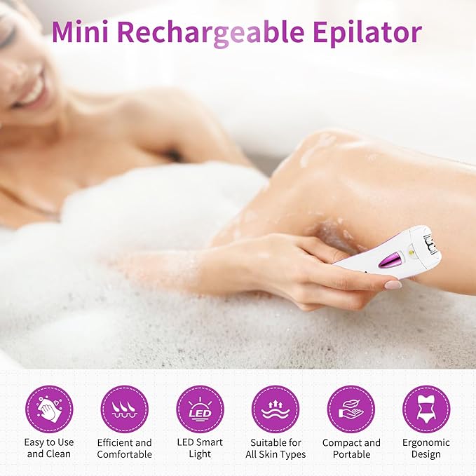 Smooth Glide Epilators Hair Removal for Women, Rechargeable Epilator, Portable Glamorous Skin Epilator for Women Face with LED Light, Hair Removal Device for Armpits/Bikini Line/Chin/Arms/Legs-Velvo Beauty