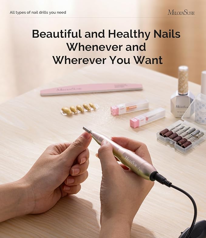 MelodySusie Electric USB Nail Drill Machine,PC120I Portable Electric Nail File Efile Set for Acrylic Gel Nails, Manicure Pedicure Tool with Nail Drill Bits Sanding Bands Gold-Velvo Beauty