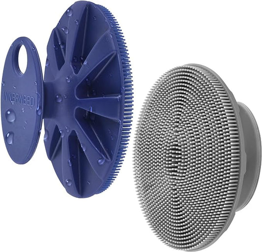 INNERNEED Silicone Face Exfoliating Brush Manual Handheld Facial Cleansing Scrubber Blackhead Remover, Food-Grade Soft Bristle (Dark Blue+Gray)-Velvo Beauty