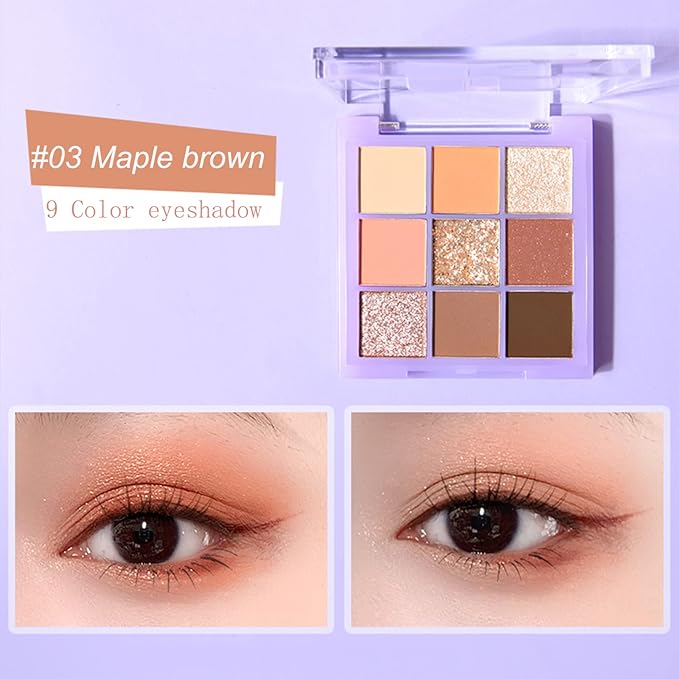 Violet Fairy 9 Color Eyeshadow Palette, Warm Neutrals (03)-Velvo Beauty