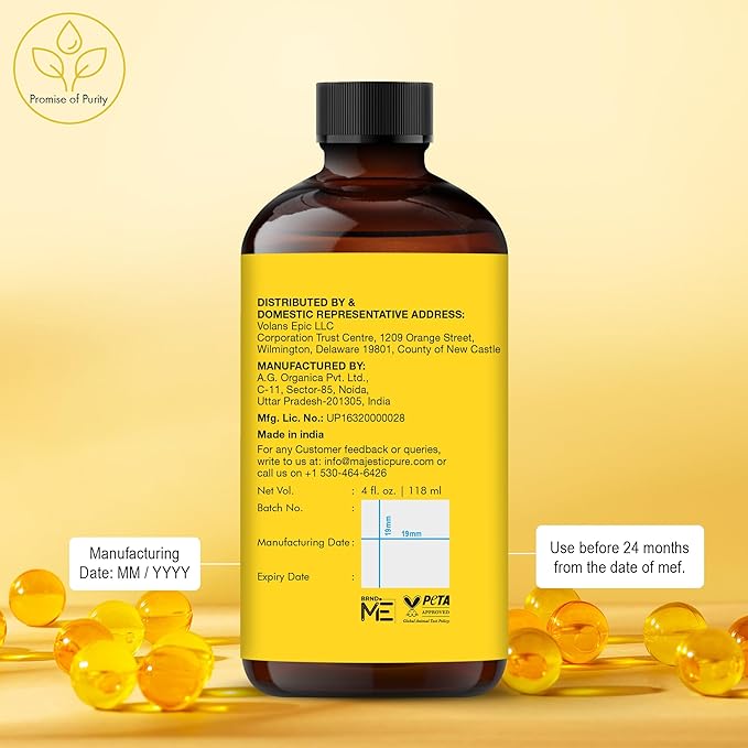 Majestic Pure Vitamin E Oil - 100% Pure & Natural, 70,000 IU | Premium Grade, Cold-Pressed and Tocopherol to Repair Dry, Damaged Skin| Moisturizing Skin, Hair and Scalp 4 Fl Oz-Velvo Beauty