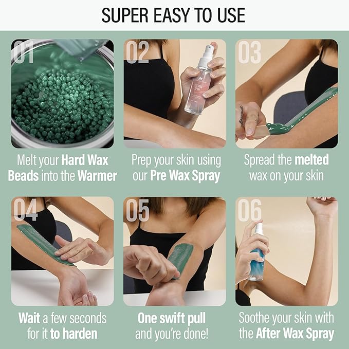 Tress Wellness Waxing Kit for Sensitive Skin – Safe for Face & Skin, Prep & Aftercare Spray, Easy to Use – At-Home Kit for Face, Bikini, Brazilian & Full Body - Digital Display, Green Mountain-Velvo Beauty