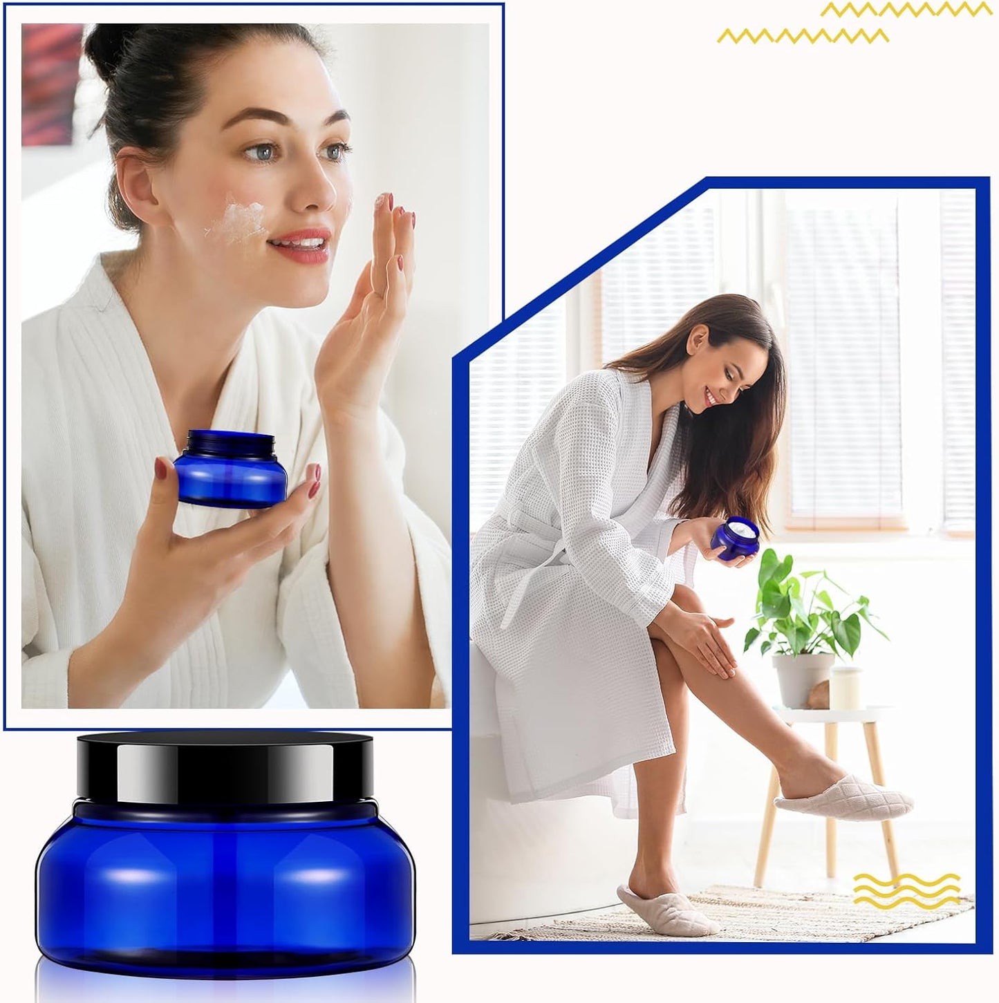 Tessco 24 Pack Plastic Jars with Lids Labels Empty Clear Plastic Jars Round Refillable Cosmetic Containers Body Butter Containers Bulk Sugar Scrub Bottle for Make Up(5 oz,Blue, Black)-Velvo Beauty