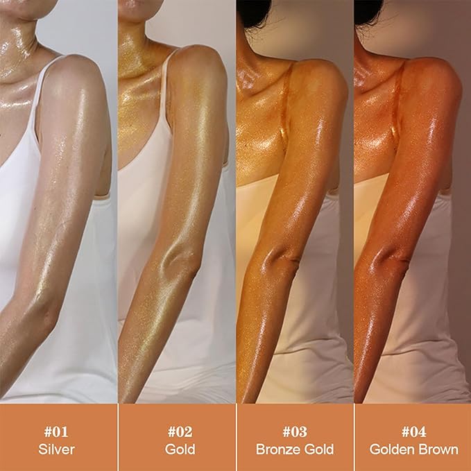 Shimmer Body Oil, Highlighter Makeup Smooth Glitter Glow Liquid Foundation for Face & Body,Liquid Illuminator Body Shimmer Lotion for Women (4# Golden Brown)-Velvo Beauty