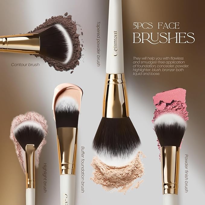 Makeup Brushes Set 12 Piece Professional & Beginner Friendly, Soft Synthetic Bristles for Face Eyeshadow Blending, Easy to Clean Travel Ready with Case, Ergonomic Wooden Handle Hypoallergenic (White)-Velvo Beauty