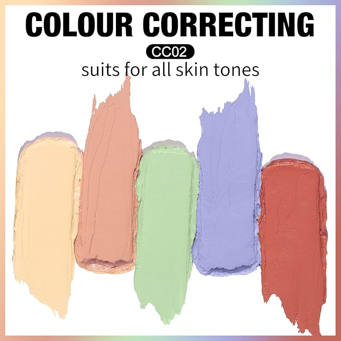 FOCALLURE #GoldenAge 5 in 1 Multi Uses Concealer Palette, 5 Colors Correcting Conceal Palette, Camouflage Contour Palettes for Dark Circles, Face Contouring Highlighter Pallet, CC02 COLOUR CORRECTING-Velvo Beauty