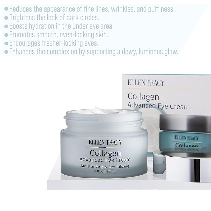 ELLEN TRACY Collagen Eye Cream | Advanced Moisturizing & Renewing Cream for Removing Dark Circles and Puffiness Under Eyes | Collagen, Dimethicone, 30 ML, 1 FL Oz-Velvo Beauty