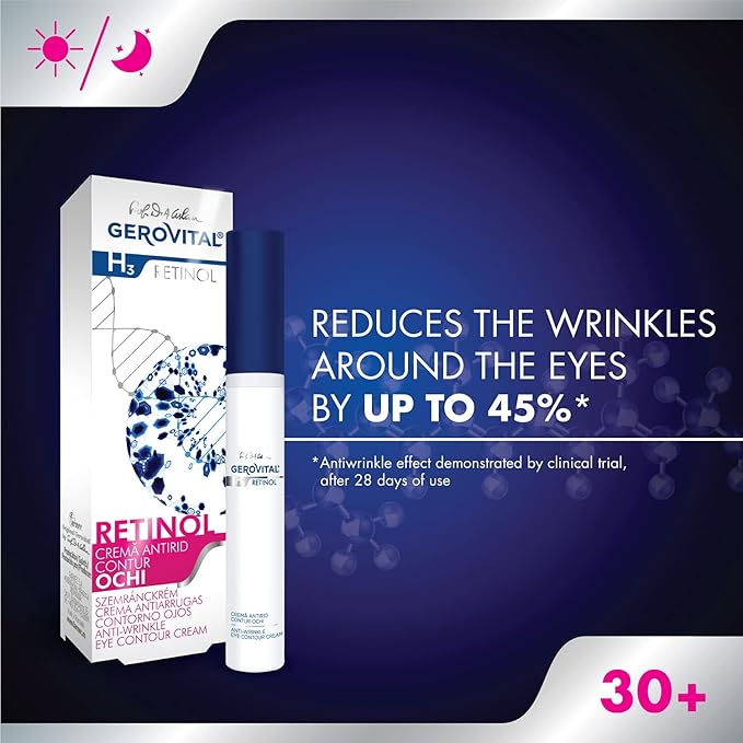 GEROVITAL RETINOL Anti-Wrinkle Eye Contour Cream with Retinol, Sepilift, and Vitamins A and E, Prevents and Reduces Wrinkles, 15 mililiters-Velvo Beauty