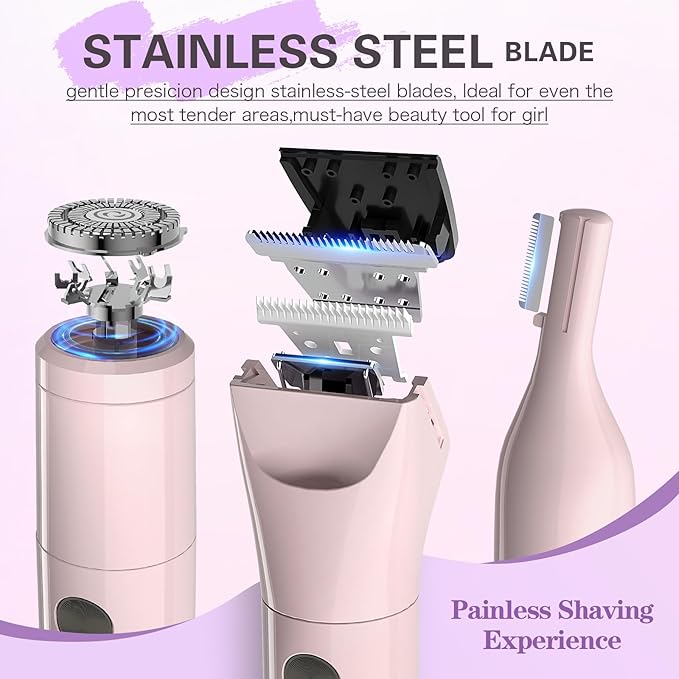 Women Bikini Trimmer - 3 in 1 Easy Cleaning Electric Razors for Women, 5V Rechargeable Pubic Hair Bikini Shaver, Waterproof Wet Dry Hair Remover & Trimmer for Underarm Leg Arm Body Face-Velvo Beauty