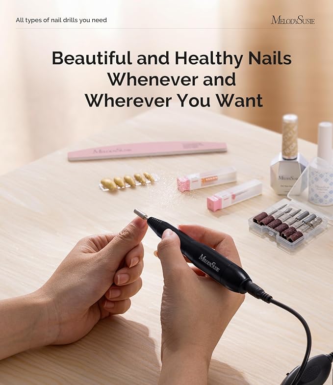MelodySusie Electric Nail Drill Machine,PC120I Portable Electric Nail File Efile Set for Acrylic Gel Nails, Manicure Pedicure Tool with Nail Drill Bits Sanding Bands Dust Brush, Black-Velvo Beauty