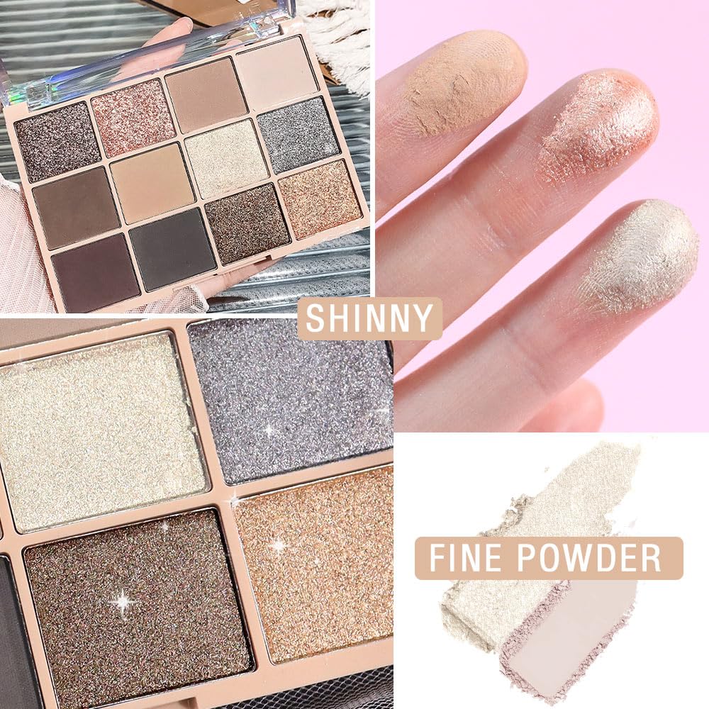 Neutral Smokey Eye Shadow Palette,Nude Silver Gray Black Cream Eyeshadow Palette,Make Up Pallets for Women Natural Eyeshadow for Eyes Long Lasting Naturing-Looking-Velvo Beauty