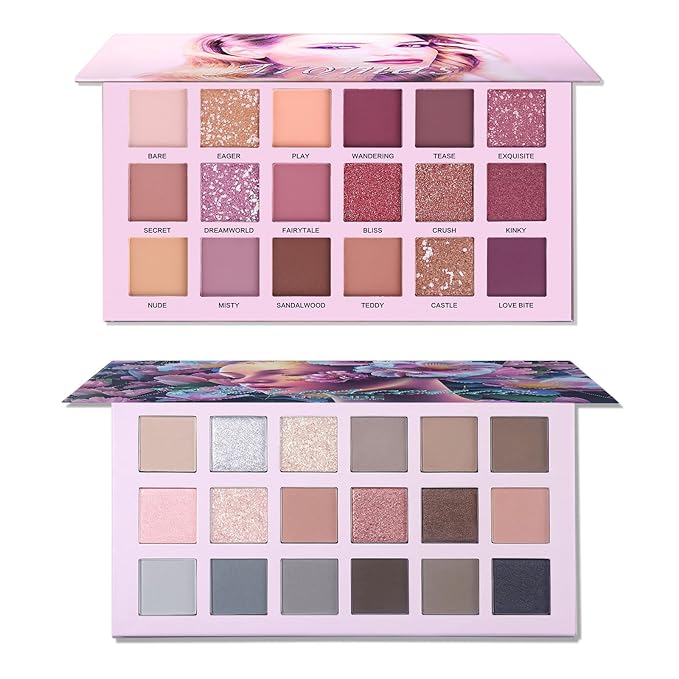 2Pcs Florescence + Aromas Eyeshadow Palette Makeup Set, Matte Shimmer Glitter Pressed Pearl All Highly Pigmented Blending Powder, Natural Velvet Texture Eye Shadow Kit-Velvo Beauty