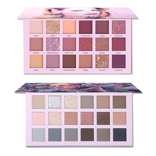 2Pcs Florescence + Aromas Eyeshadow Palette Makeup Set, Matte Shimmer Glitter Pressed Pearl All Highly Pigmented Blending Powder, Natural Velvet Texture Eye Shadow Kit-Velvo Beauty