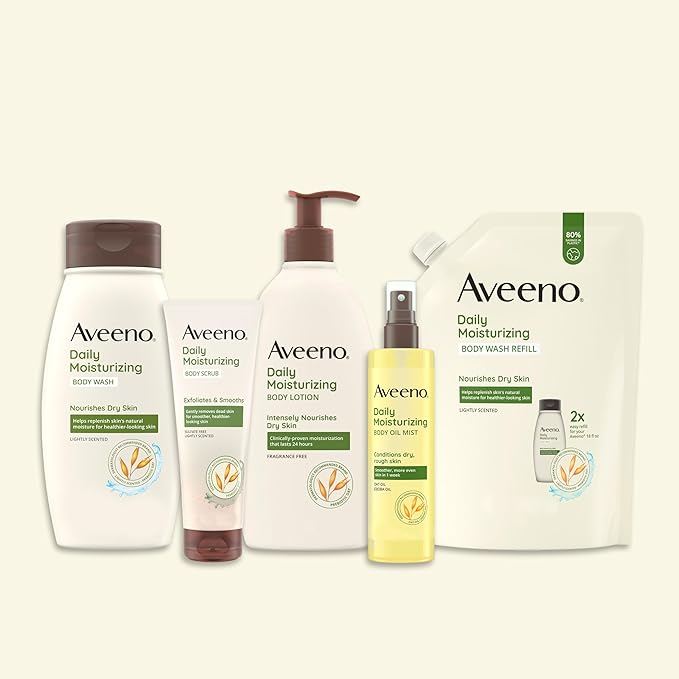 Aveeno Daily Moisturizing Body Oil Mist with Oat & Jojoba Oil for Dry Sensitive Skin, Nourishing Body Spray for Smoother Skin, Paraben-, Silicone- & Alcohol-Free, Twin Pack, 6.7 fl. oz, 2 Pack-Velvo Beauty