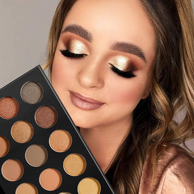 Nude Gold Eyeshadow Palette Natural Naked Smokey Warm Neutral 15 Shades, DE'LANCI Ultra-Blendable High Pigmented Matte Shimmer Matallic Long Lasting Waterproof Eye Shadow Pallet, Travel Size Makeup-Velvo Beauty