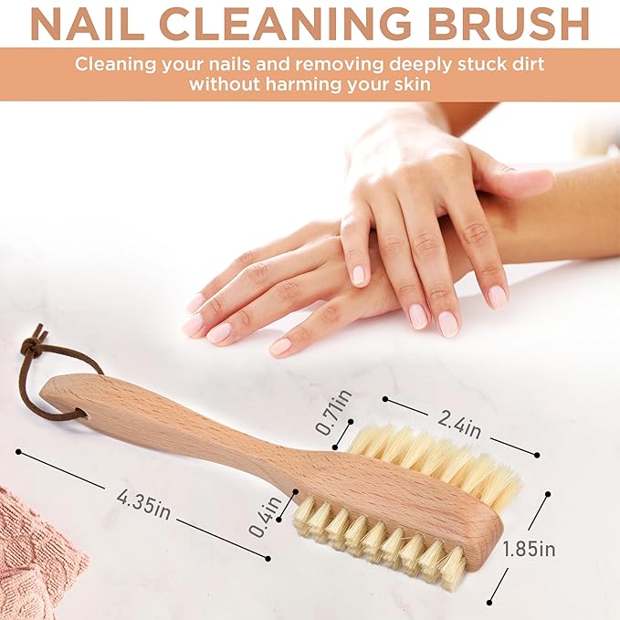 Takavu Nail Brush, Pure Boar Bristles, Natural Wood Handle, Nail Cleaning Brush for Scrubbing Fingernail Toenail Hand Feet, Dual Sided for Regular Manicure Nail Care Hygiene-Velvo Beauty