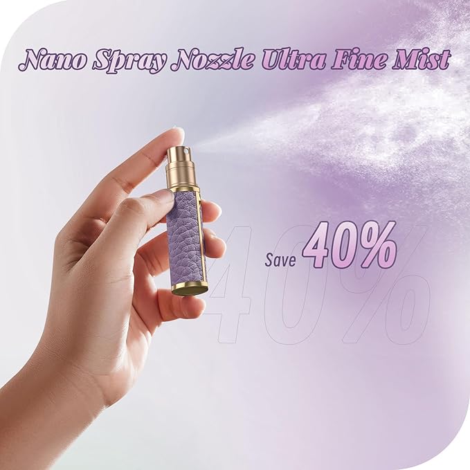 Perfume Travel Refillable Bottle,Genuine Leather Bottom-Filling Fragrances Perfume Atomizer,Mini Cologne Dispenser,Portable Sprayer Pocket Size for Cruise Car Trip Purse Gift 5ml (Purple)-Velvo Beauty