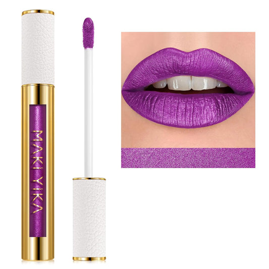 MAKI YIKA Purple Lipstick for Women Metallic Lipsticks Glitter Long Lasting Lipstick No Smudge No Transfer Liquid Lip Gloss (BR18 Amethyst)-Velvo Beauty