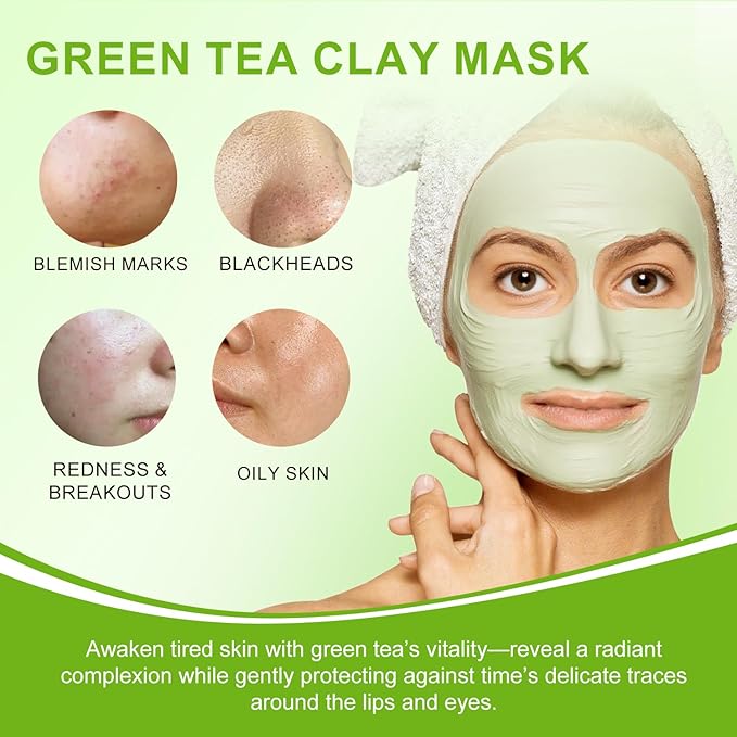TJE Green Tea Clay Mask, Green Tea Cleanse Face Mask, Deep Pore Cleansing Mask, Moisturizing & Purifying, Remove Blackheads & Acne for All Skin Types-Velvo Beauty