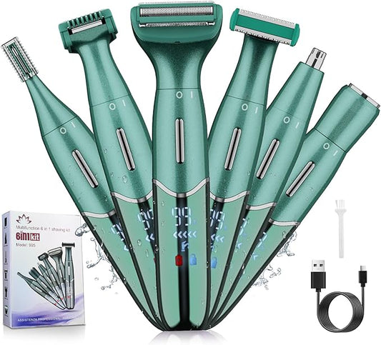 Electric Razor for Women,6 in 1 Women's Bikini Trimmer Shaver for Women & Men Pubic Hair, Private Area, Legs, Eyebrow,Face, Nose, Eyebrow, Body Hair Removal IPX5 Waterproof Wet & Dry-Velvo Beauty
