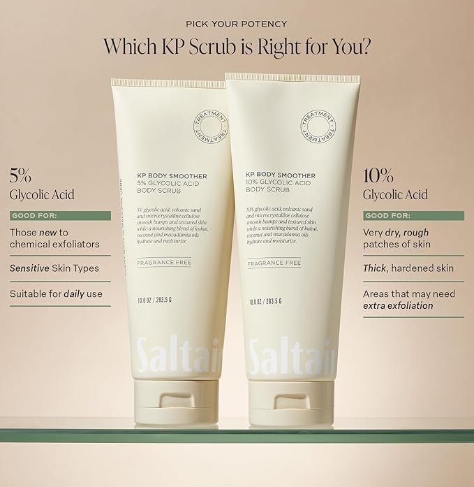 Saltair KP Body Scrub. 5% Glycolic Acid Treatment with Volcanic Sand and Plant Moisturizers. Fragrance-Free Physical Chemical Exfoliator. Exfoliating Body Scrubber for Rough Bumpy Skin, 10oz.-Velvo Beauty